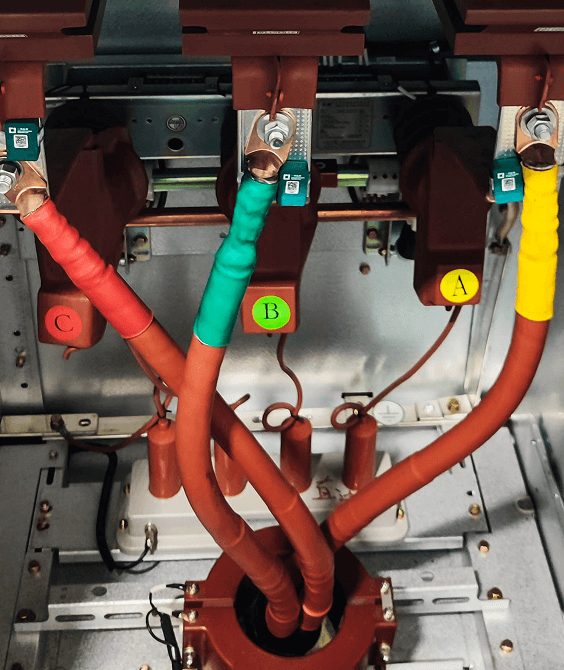 Yado PD Thermal Tags on three-phase cable terminations