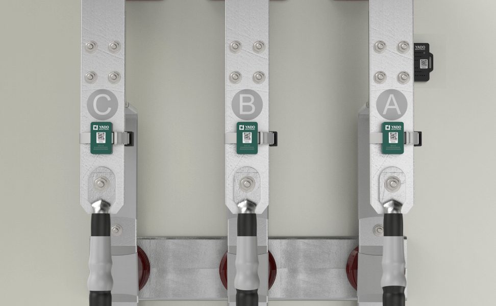 Yado PD Thermal Tags on three-phase cable terminations (render)