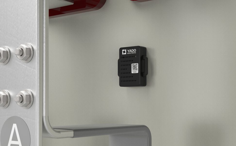 Yado Wireless Condensation Sensor mounted inside a switchgear panel (render)